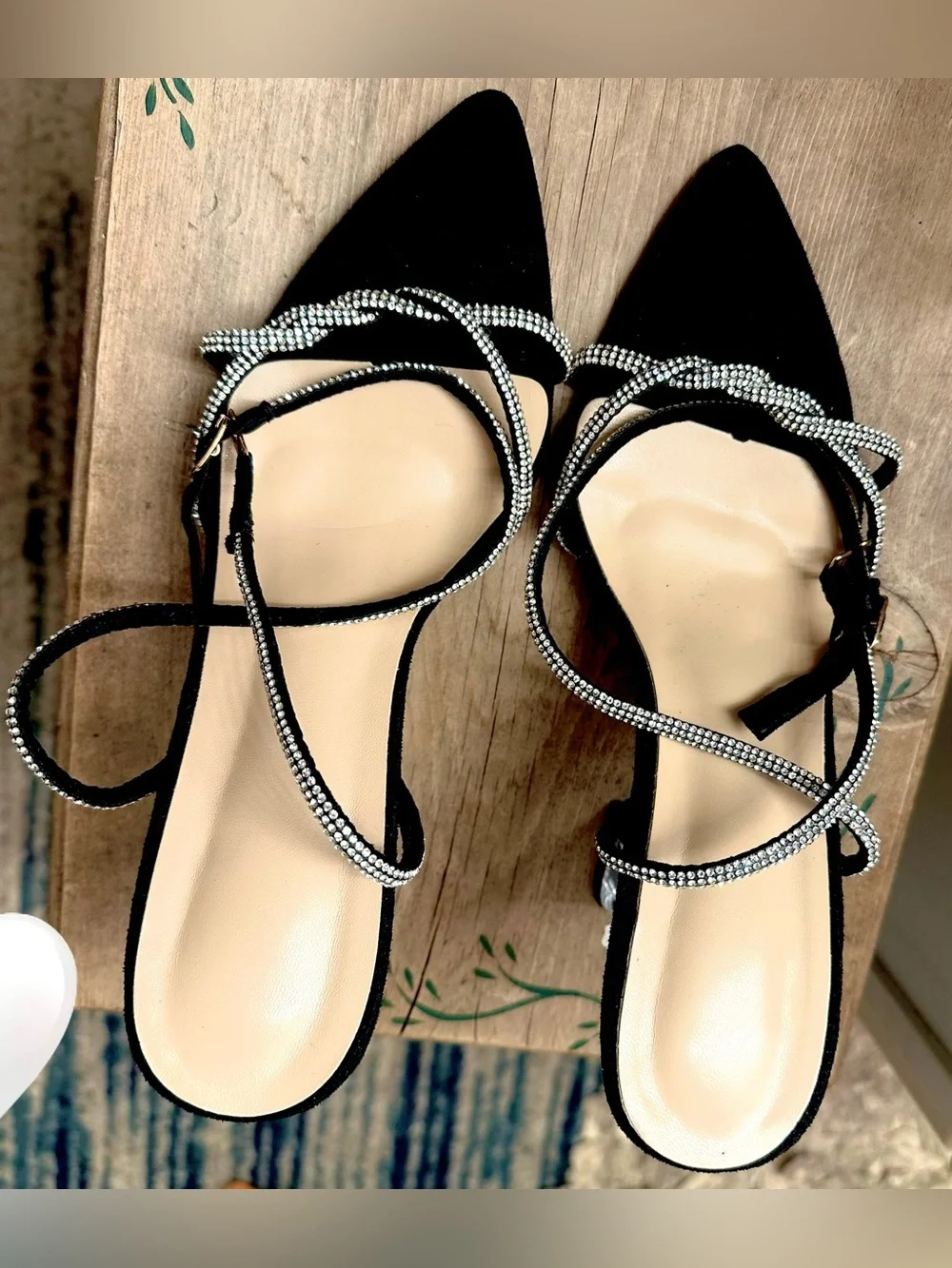 Black Crystal-Embellished Slingback Heels